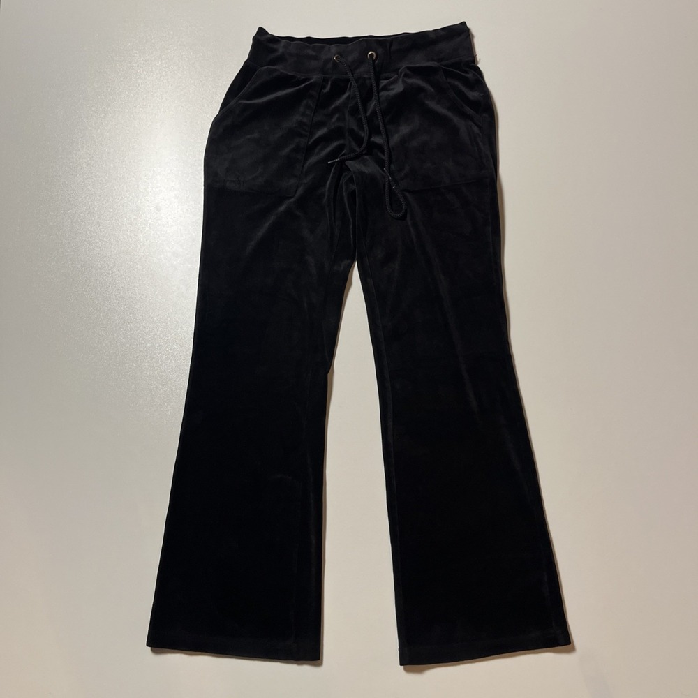 Green Tea Velour Drawstring Pants Size S Black Soft Cozy Chic Lounge Trousers